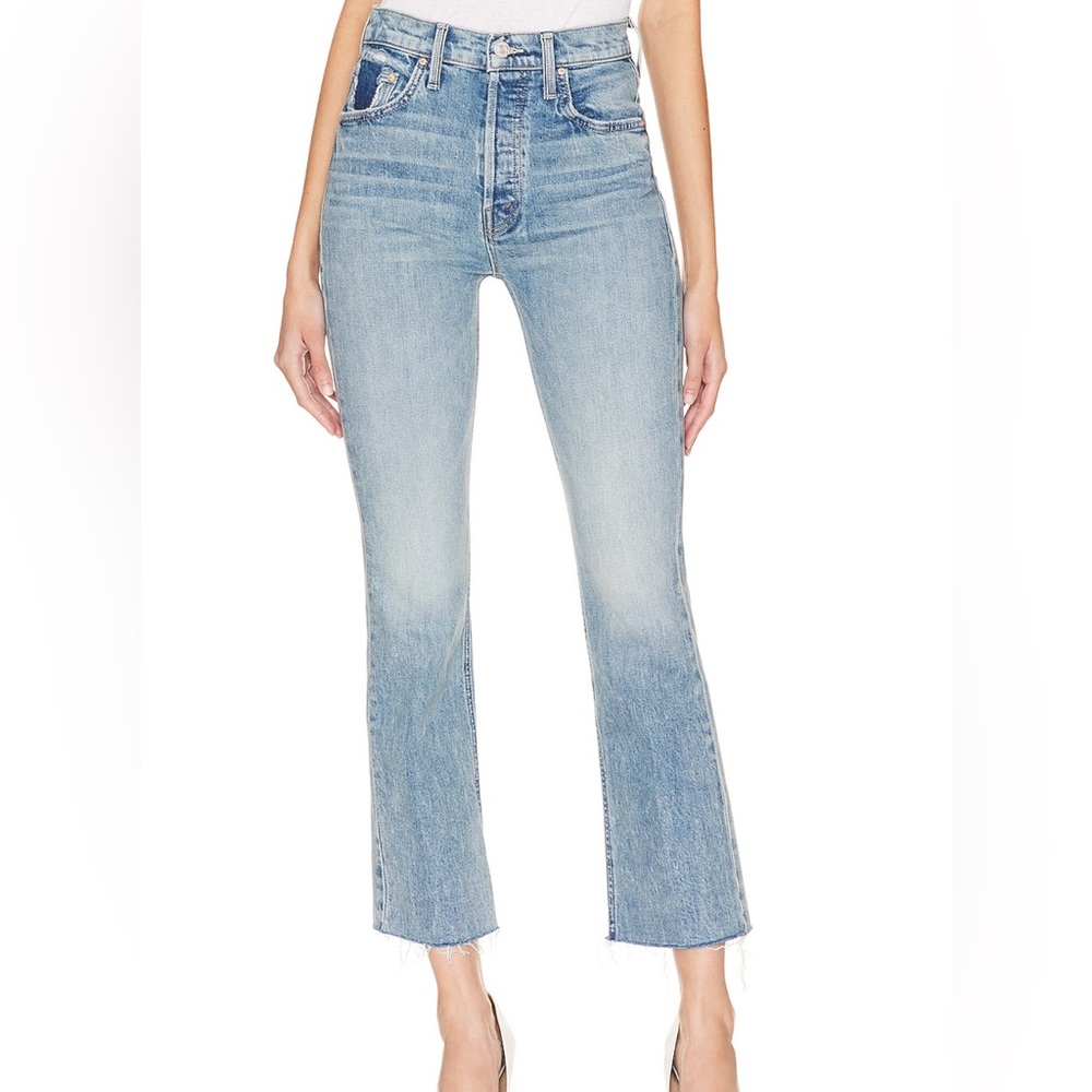MOTHER Blue Flare Wide Leg Jeans with Washed Texture